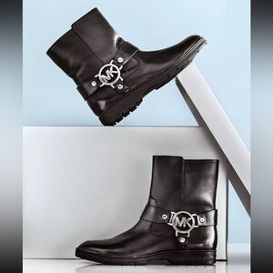 MICHAEL KORS Fulton Black Leather Biker Moto Bootie US Size 9 M